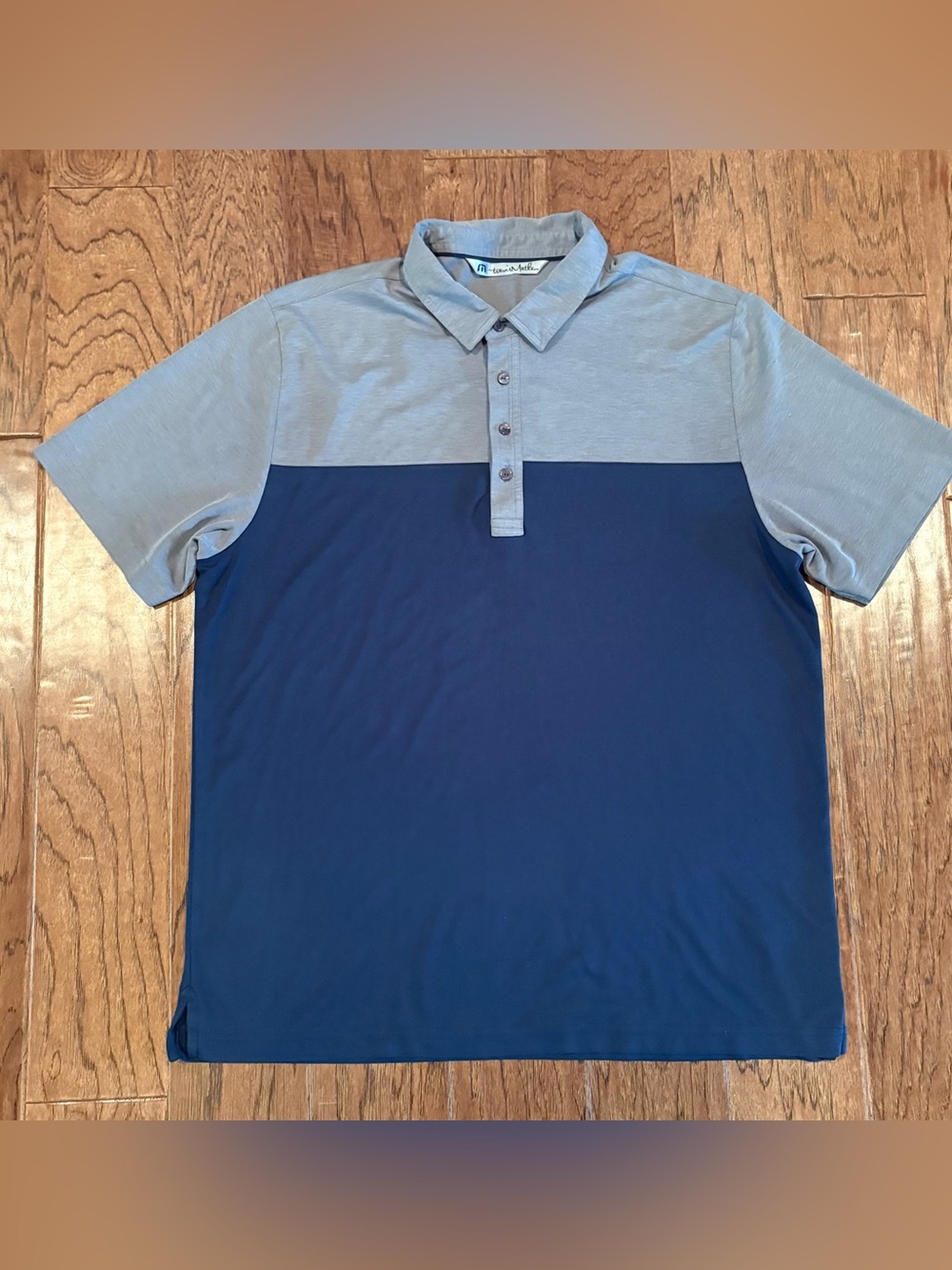 Travis Mathew Men's Polo Golf Shirt Gray & Navy Colorblock Pima Corton Size XL